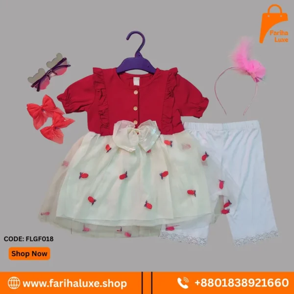 Red & White Stoberry Bow Baby Dress Combo (CODE- FLCOM18)