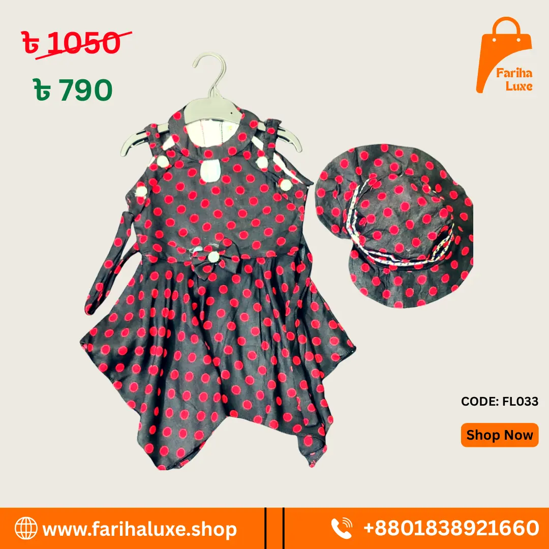 Black & Red Polka Dot Baby Dress with Matching Hat (CODE- FL033)