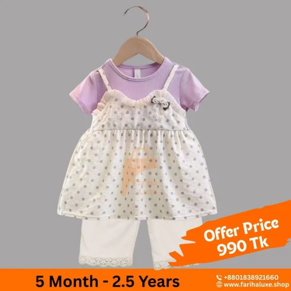 Purple & White Polka Dot Pinafore Baby Dress With Pant🌸 (CODE- FLP022)