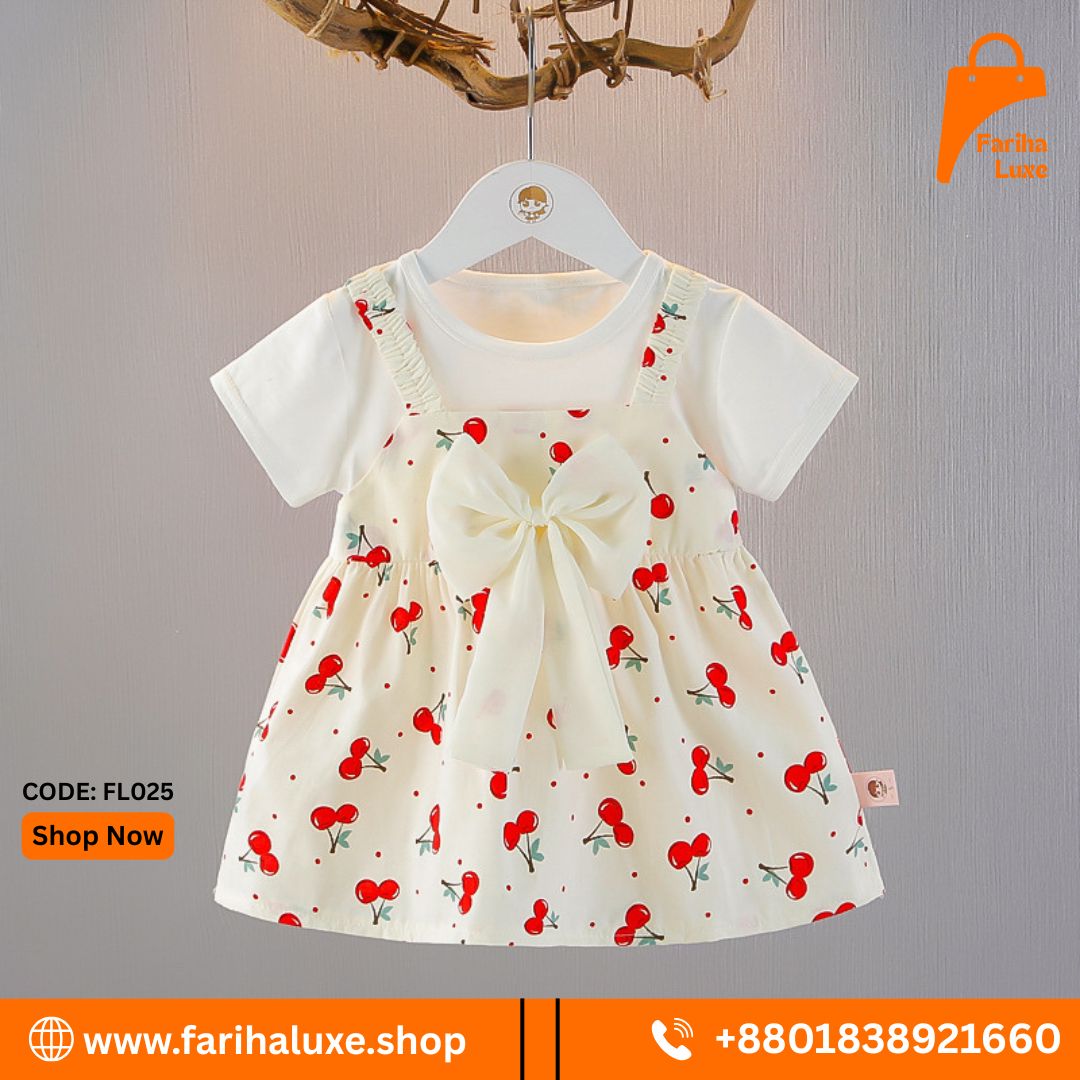 Cream Cherry Cotton Baby Dress (CODE- FL025)