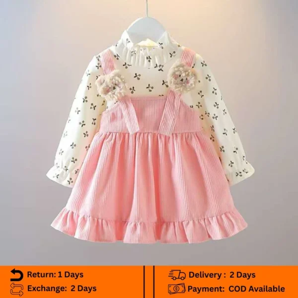 💗 Pink Teddy Winter Pinafore Dress💗 Code- FL-43