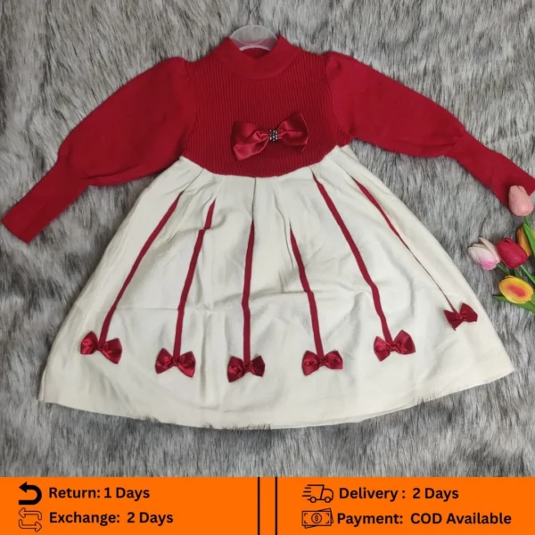 🌸 Red & Cream Ribbon Princess Knit Dress (FL46) 🌸