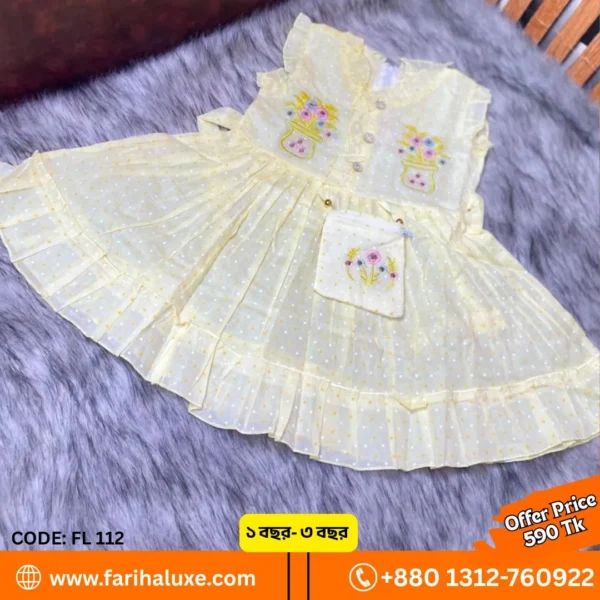 🌸 Baby Girl Polka Dot Floral Dress with Mini Bag –Soft Gray--  Code: FL112 | Fariha Luxe 🌸✨