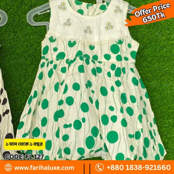 Girls Green Floral Print Frock for Babies | FL127 | Fariha Luxe